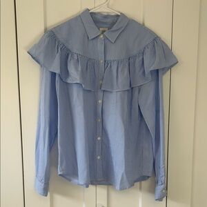 GAP Light Blue Striped Ruffle Button Down Shirt